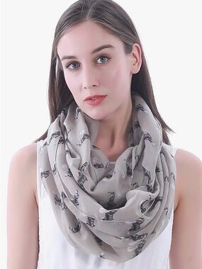 LINA & LILY Beige/Khaki Schnauzer Dog-Print Lightweight gauzy Infinity Scarf